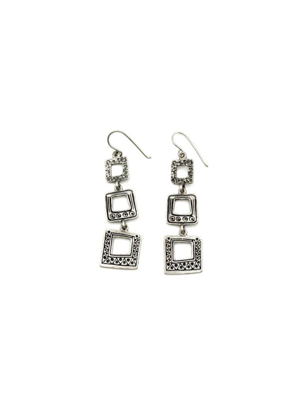 Shablool Designer 925 Sterling Silver Geometric Drop Earrings